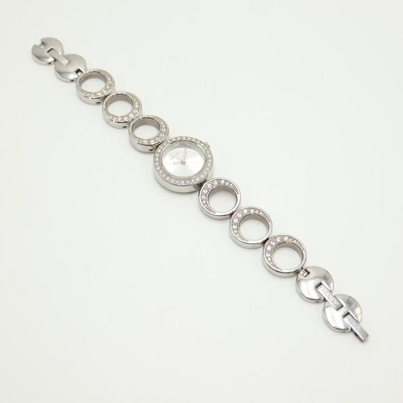 DKNY Womens Silver Tone Jeweled 24mm Watch Circle Link Bracelet w New Battery - Picture 12 of 14